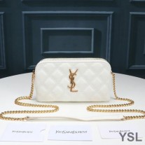 Saint Laurent Becky Double-Zip Pouch In Diamond-Quilted Lambskin White/Gold