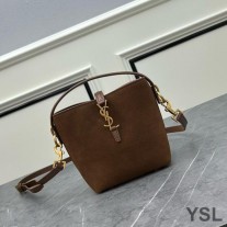 Saint Laurent Mini Le 37 Bucket Bag In Suede Brown