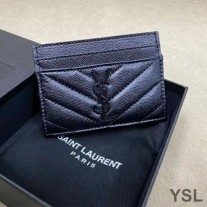 Saint Laurent Monogram Card Case In Grained Matelasse Leather Black