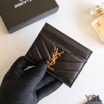 Saint Laurent Monogram Card Case In Matelasse Lambskin Black/Gold