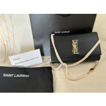 Saint Laurent Medium Kate Chain Bag In Grained Leather Black/Gold