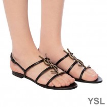 Saint Laurent Cassandra Open Sandals In Smooth Leather With Bamboo Logo Black