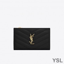 Saint Laurent Fragments Zipped Bifold Wallet In Grained Matelasse Leather Black/Gold