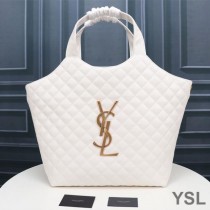 Saint Laurent Icare Maxi Shopping Bag In Quilted Lambskin White/Gold