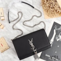 Saint Laurent Kate Chain Wallet with Tassel In Leather Black/Silver