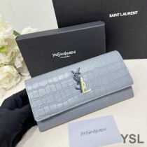 Saint Laurent Large Cassandra Deconstruct Bifold Wallet In Crocodile Embossed Leather Sky Blue