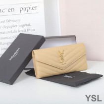 Saint Laurent Large Monogram Flap Wallet In Grained Matelasse Leather Apricot/Gold