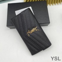 Saint Laurent Large Monogram Flap Wallet In Grained Matelasse Leather Black/Gold