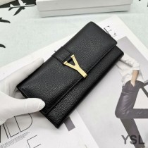 Saint Laurent Large Y-Ligne Flap Wallet In Grained Leather Black/Gold