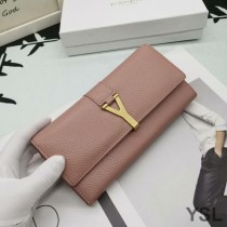 Saint Laurent Large Y-Ligne Flap Wallet In Grained Leather Pink/Gold