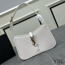 Saint Laurent Le 5 A 7 Hobo Bag In Crocodile-Embossed Shiny Leather White/Gold