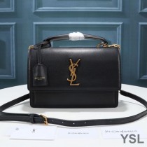 Saint Laurent Medium Sunset Satchel In Smooth Leather Black/Gold