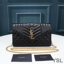 Saint Laurent Monogram Chain Wallet In Mixed Grained Matelasse Leather Black/Gold