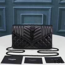 Saint Laurent Monogram Chain Wallet In Mixed Grained Matelasse Leather Black