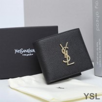 Saint Laurent Monogram East/West Wallet In Grained Leather Black/Gold