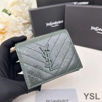 Saint Laurent Small Cassandra Bifold Wallet In Crinkled Matelasse Leather Green