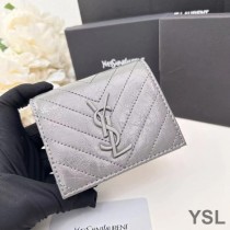 Saint Laurent Small Cassandra Bifold Wallet In Crinkled Matelasse Leather Grey