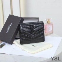 Saint Laurent Small Monogram Trifold Wallet In Crinkled Matelasse Leather Black