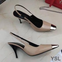 Saint Laurent Vesper Slingback Pumps In Patent Leather Apricot