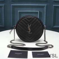 Saint Laurent Vinyle Round Camera Bag In Grained Matelasse Leather Black/Silver