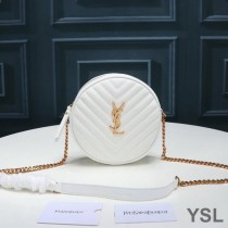 Saint Laurent Vinyle Round Camera Bag In Grained Matelasse Leather White/Gold