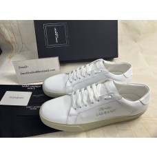 Saint Laurent Court Classic Sneakers In Embroidered Leather with Silver Logo White