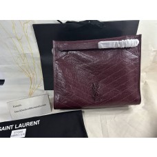 Saint Laurent Medium Niki Shopping Bag In Crinkled Vintage Leather Red/Silver