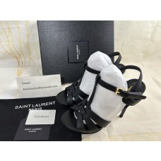 Saint Laurent Tribute Platform Sandals 105mm Leather Matte Black