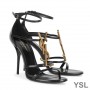 Saint Laurent Cassandra 100 Sandals In Smooth Leather with Gold Logo Black