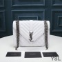 Saint Laurent Medium Envelope Chain Bag In Mixed Grained Matelasse Leather White/Silver