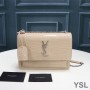 Saint Laurent Medium Sunset Chain Bag In Crocodile Embossed Leather Apricot/Silver