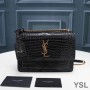 Saint Laurent Medium Sunset Chain Bag In Crocodile Embossed Leather Black/Gold