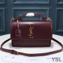 Saint Laurent Medium Sunset Satchel In Smooth Leather Burgundy/Gold