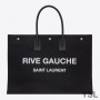 Saint Laurent Rive Gauche Tote In Linen And Leather Black